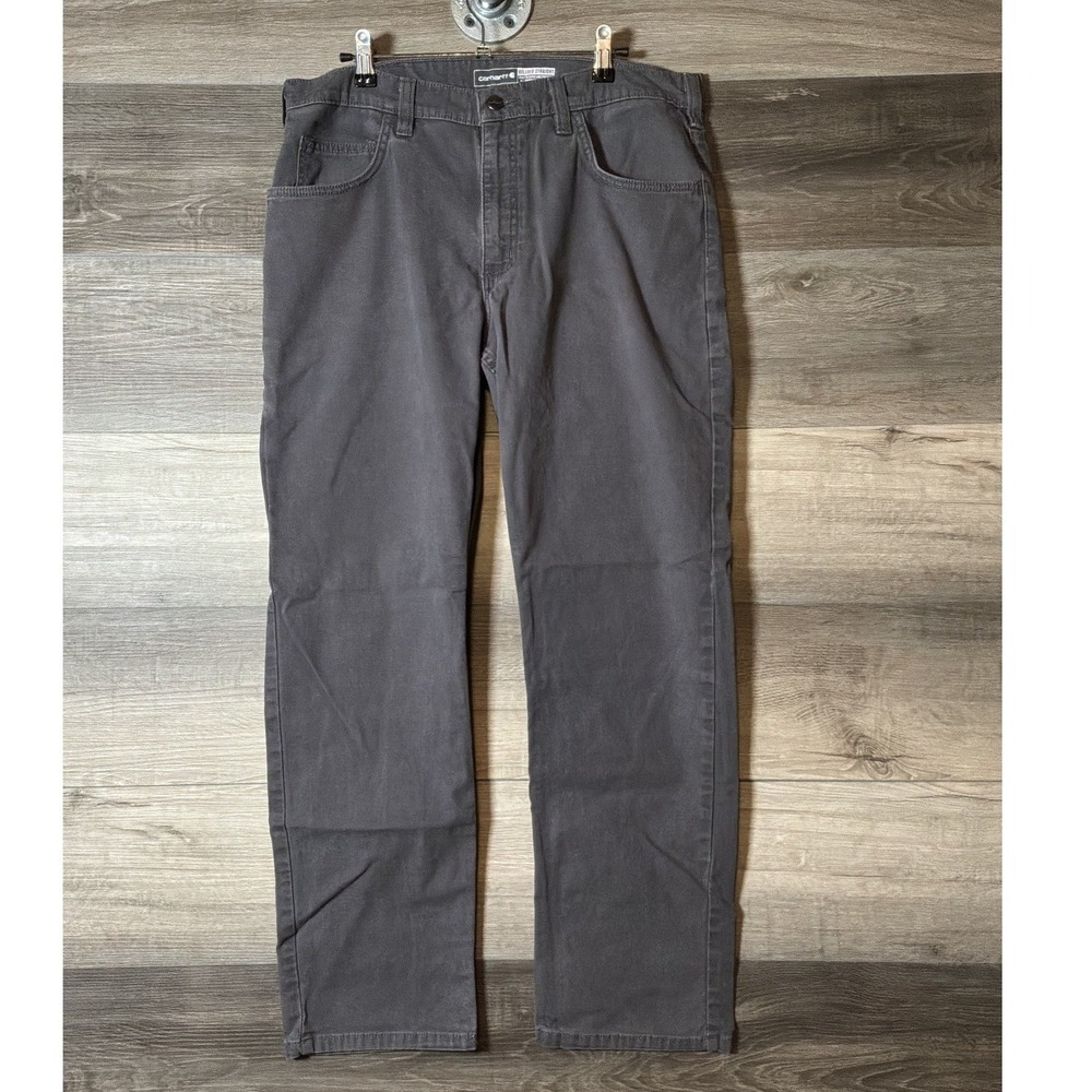 Carhartt Mens 34x30 Gray Relaxed Straight Canvas Work Pants Utility Workwear